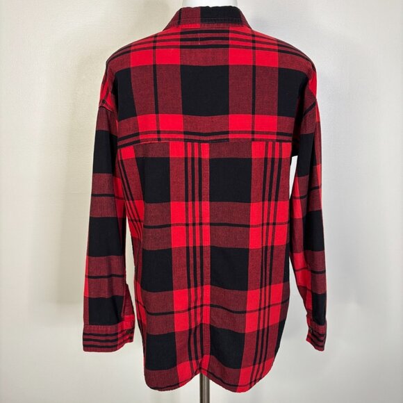 Old Navy Top Small Red Black Plaid Boyfriend Shirt Flannel Button-Front Women's - Picture 5 of 10